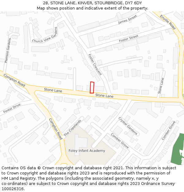 28, STONE LANE, KINVER, STOURBRIDGE, DY7 6DY: Location map and indicative extent of plot