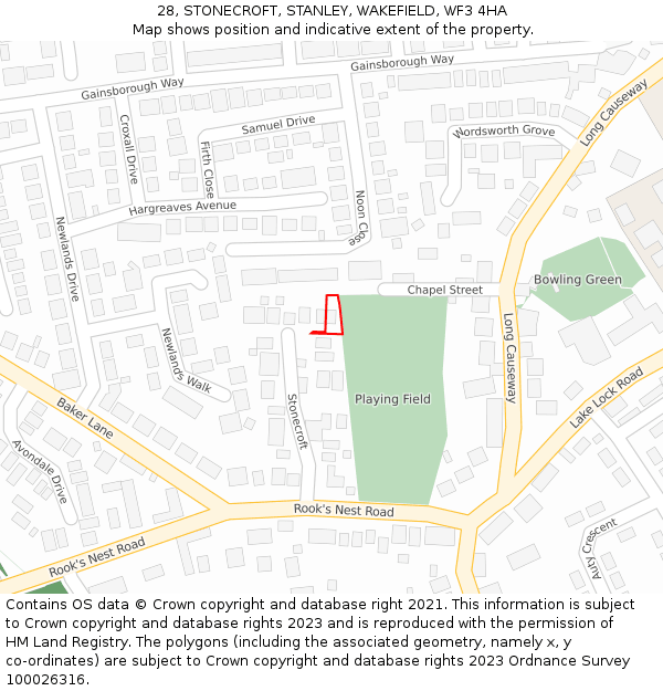 28, STONECROFT, STANLEY, WAKEFIELD, WF3 4HA: Location map and indicative extent of plot