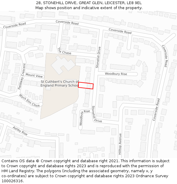 28, STONEHILL DRIVE, GREAT GLEN, LEICESTER, LE8 9EL: Location map and indicative extent of plot