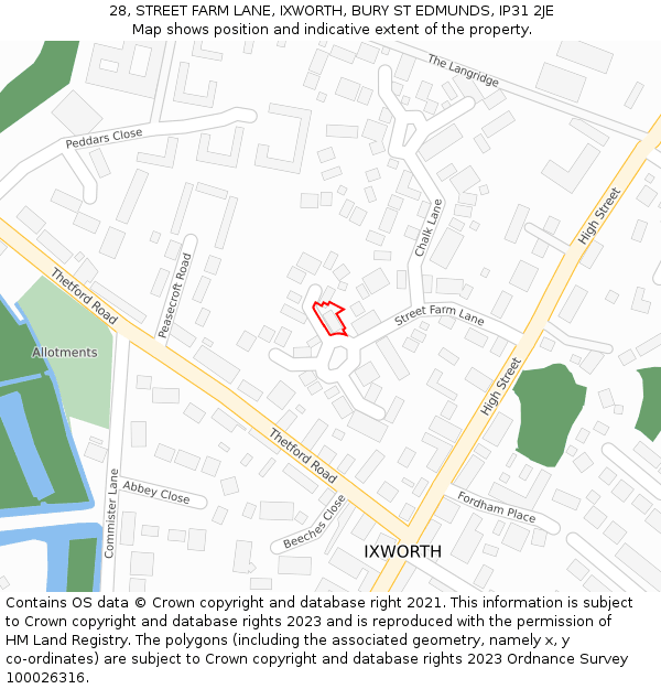 28, STREET FARM LANE, IXWORTH, BURY ST EDMUNDS, IP31 2JE: Location map and indicative extent of plot