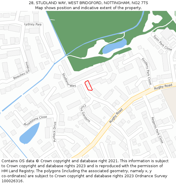 28, STUDLAND WAY, WEST BRIDGFORD, NOTTINGHAM, NG2 7TS: Location map and indicative extent of plot