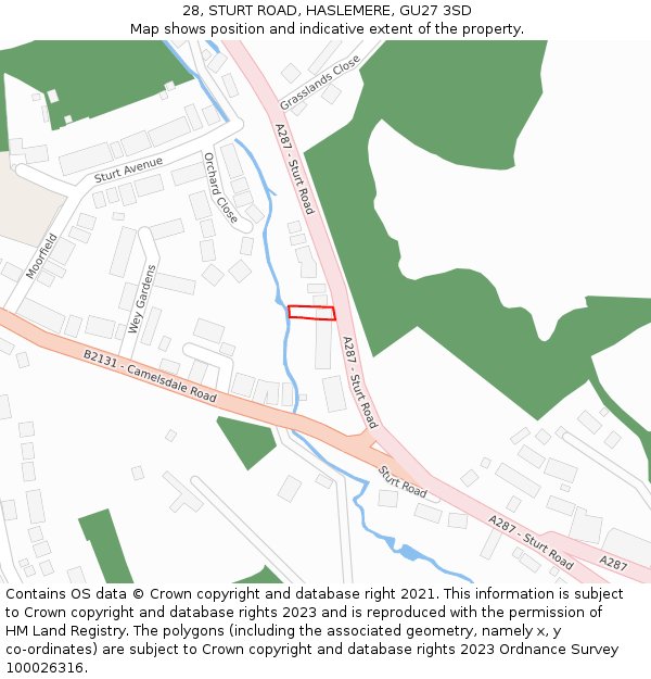 28, STURT ROAD, HASLEMERE, GU27 3SD: Location map and indicative extent of plot