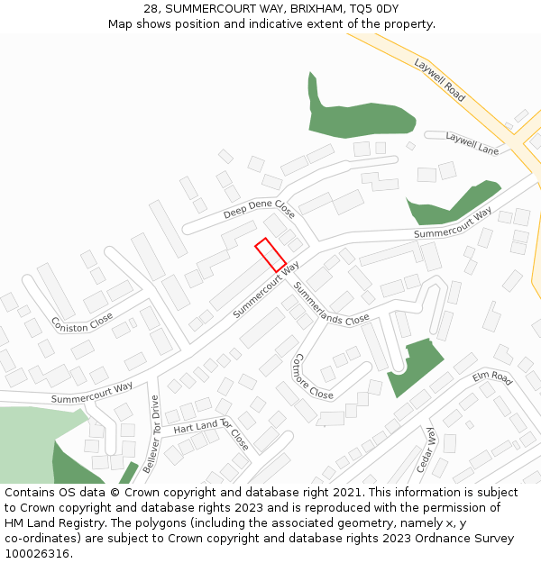 28, SUMMERCOURT WAY, BRIXHAM, TQ5 0DY: Location map and indicative extent of plot