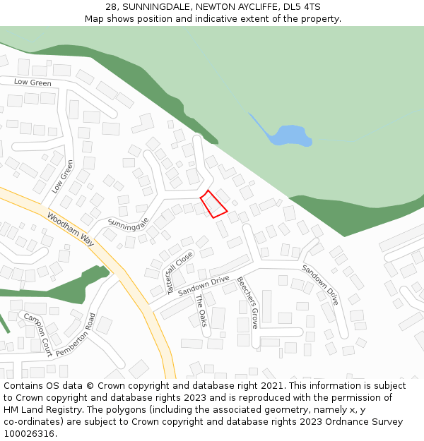 28, SUNNINGDALE, NEWTON AYCLIFFE, DL5 4TS: Location map and indicative extent of plot