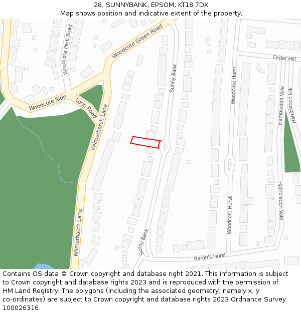 28, SUNNYBANK, EPSOM, KT18 7DX: Location map and indicative extent of plot