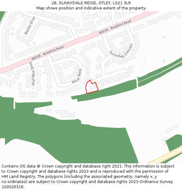 28, SUNNYDALE RIDGE, OTLEY, LS21 3LR: Location map and indicative extent of plot