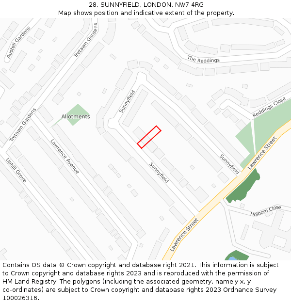 28, SUNNYFIELD, LONDON, NW7 4RG: Location map and indicative extent of plot