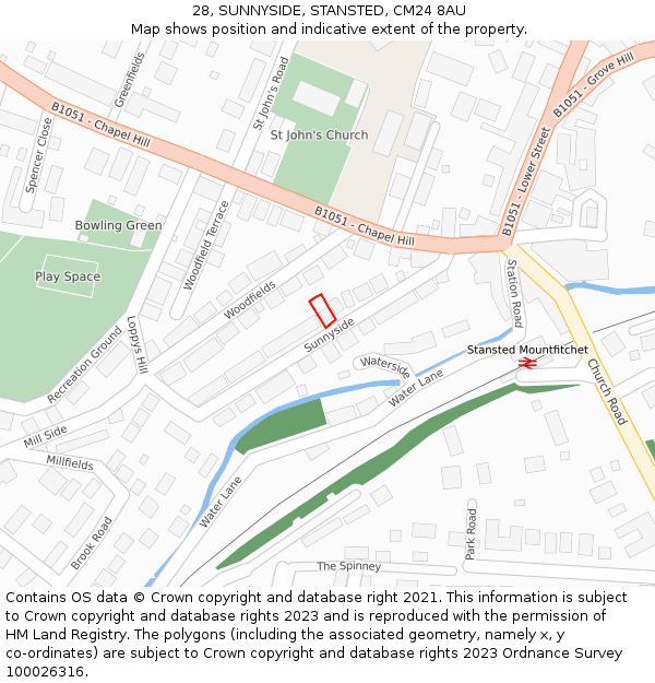 28, SUNNYSIDE, STANSTED, CM24 8AU: Location map and indicative extent of plot