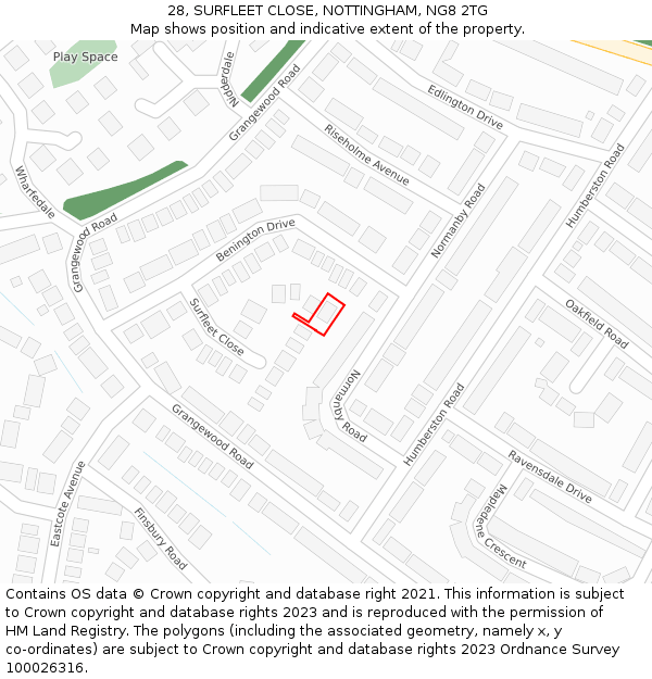 28, SURFLEET CLOSE, NOTTINGHAM, NG8 2TG: Location map and indicative extent of plot