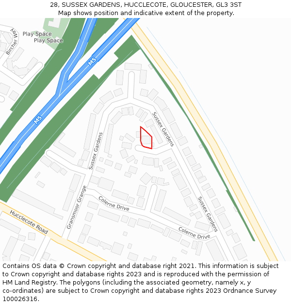 28, SUSSEX GARDENS, HUCCLECOTE, GLOUCESTER, GL3 3ST: Location map and indicative extent of plot