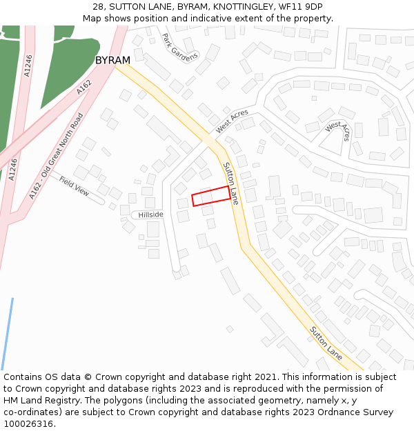 28, SUTTON LANE, BYRAM, KNOTTINGLEY, WF11 9DP: Location map and indicative extent of plot