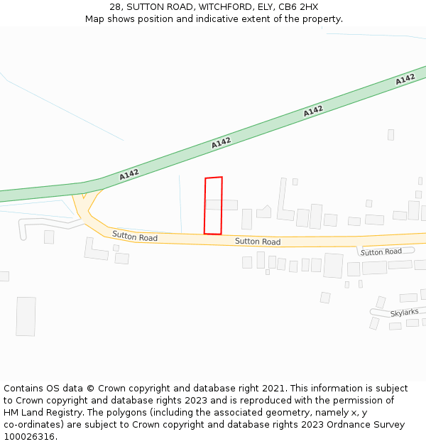 28, SUTTON ROAD, WITCHFORD, ELY, CB6 2HX: Location map and indicative extent of plot