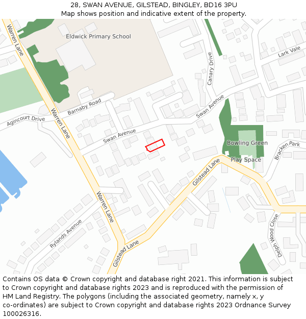 28, SWAN AVENUE, GILSTEAD, BINGLEY, BD16 3PU: Location map and indicative extent of plot
