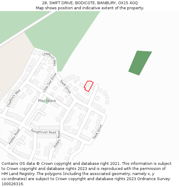 28, SWIFT DRIVE, BODICOTE, BANBURY, OX15 4GQ: Location map and indicative extent of plot