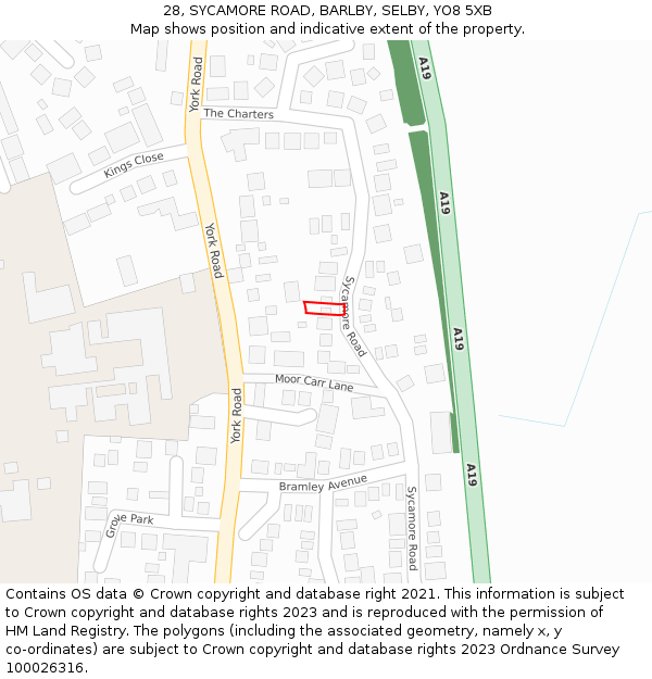 28, SYCAMORE ROAD, BARLBY, SELBY, YO8 5XB: Location map and indicative extent of plot