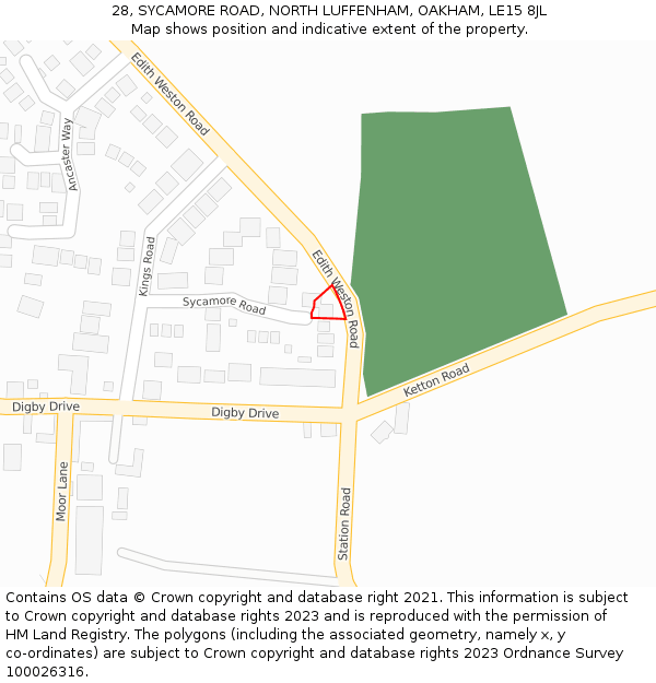 28, SYCAMORE ROAD, NORTH LUFFENHAM, OAKHAM, LE15 8JL: Location map and indicative extent of plot