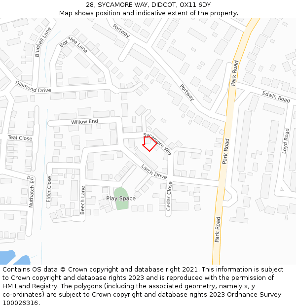 28, SYCAMORE WAY, DIDCOT, OX11 6DY: Location map and indicative extent of plot