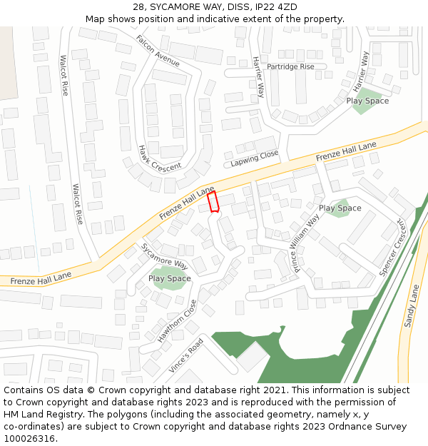 28, SYCAMORE WAY, DISS, IP22 4ZD: Location map and indicative extent of plot