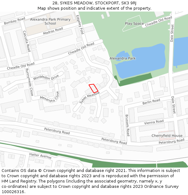 28, SYKES MEADOW, STOCKPORT, SK3 9RJ: Location map and indicative extent of plot