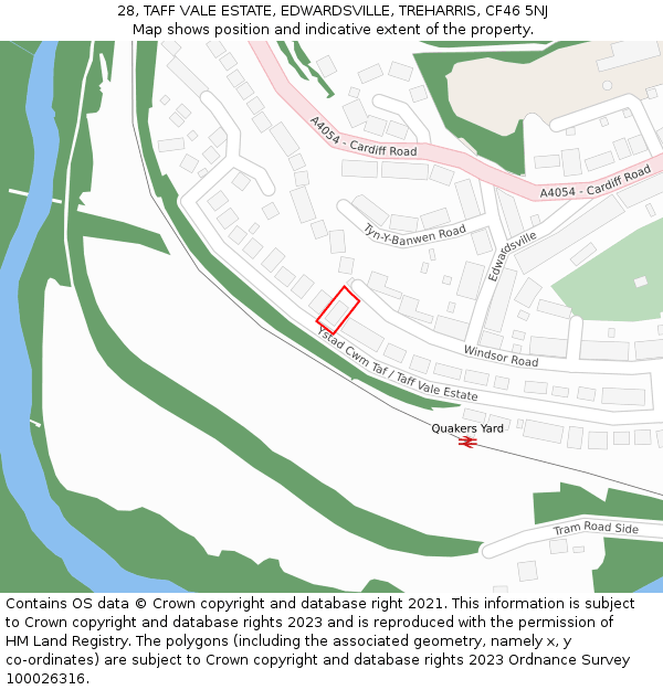 28, TAFF VALE ESTATE, EDWARDSVILLE, TREHARRIS, CF46 5NJ: Location map and indicative extent of plot