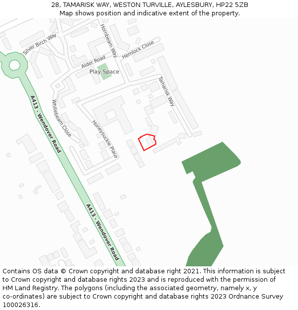 28, TAMARISK WAY, WESTON TURVILLE, AYLESBURY, HP22 5ZB: Location map and indicative extent of plot