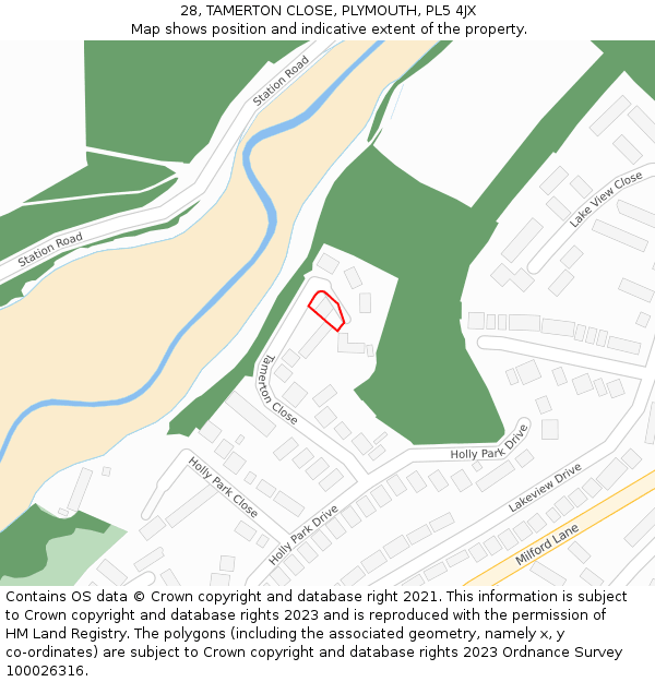 28, TAMERTON CLOSE, PLYMOUTH, PL5 4JX: Location map and indicative extent of plot