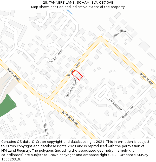 28, TANNERS LANE, SOHAM, ELY, CB7 5AB: Location map and indicative extent of plot