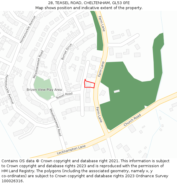 28, TEASEL ROAD, CHELTENHAM, GL53 0FE: Location map and indicative extent of plot