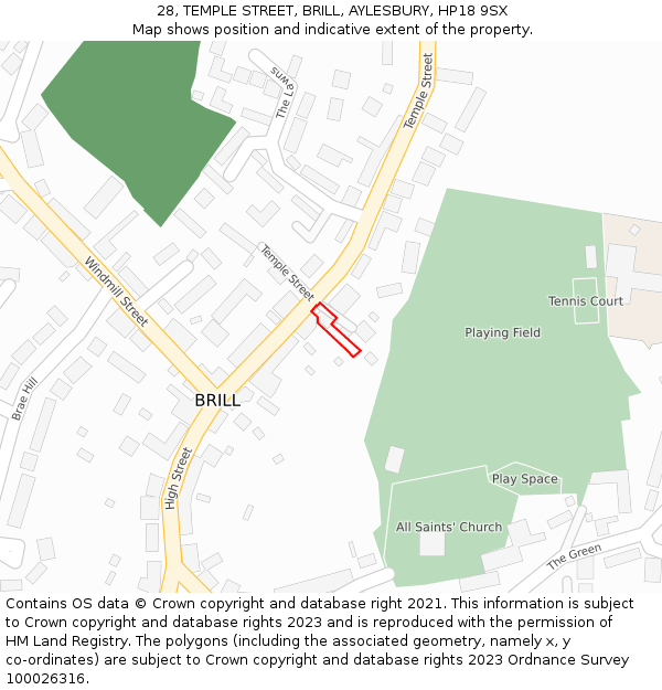 28, TEMPLE STREET, BRILL, AYLESBURY, HP18 9SX: Location map and indicative extent of plot