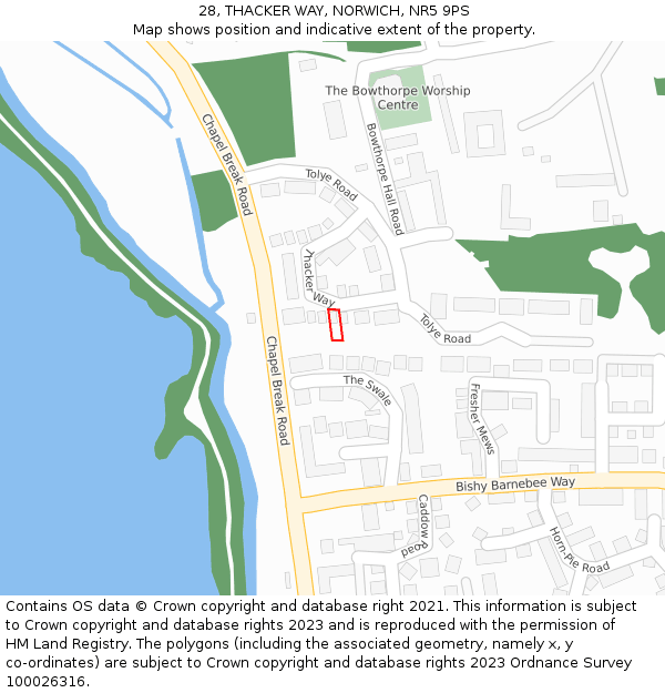 28, THACKER WAY, NORWICH, NR5 9PS: Location map and indicative extent of plot