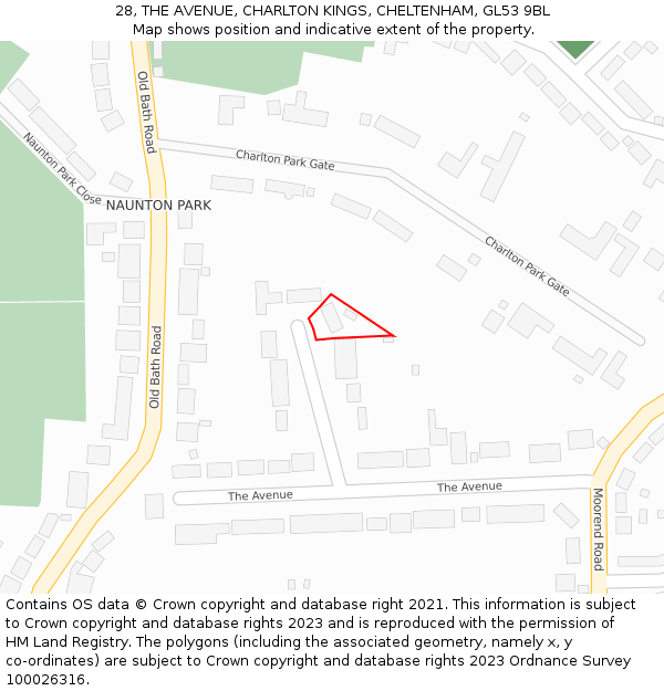 28, THE AVENUE, CHARLTON KINGS, CHELTENHAM, GL53 9BL: Location map and indicative extent of plot