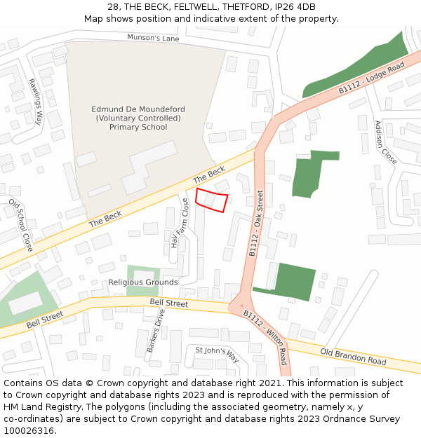 28, THE BECK, FELTWELL, THETFORD, IP26 4DB: Location map and indicative extent of plot