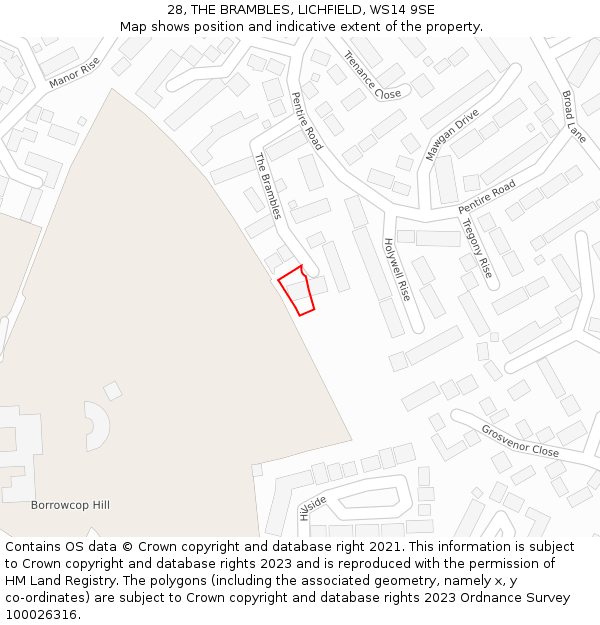 28, THE BRAMBLES, LICHFIELD, WS14 9SE: Location map and indicative extent of plot