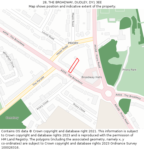 28, THE BROADWAY, DUDLEY, DY1 3EE: Location map and indicative extent of plot