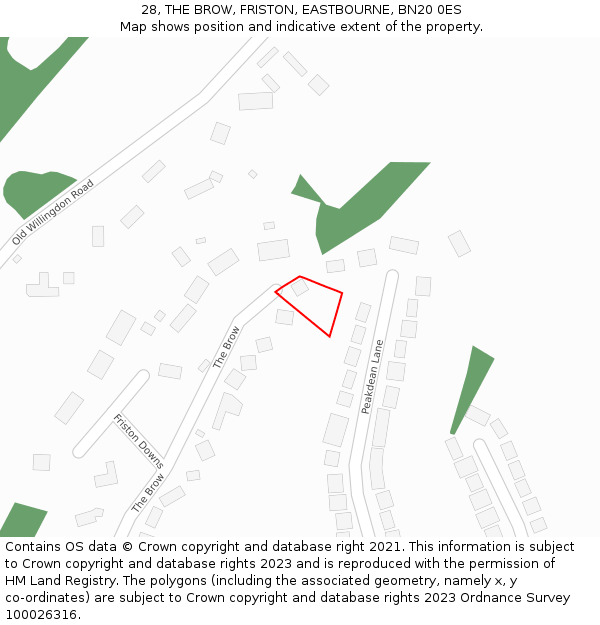 28, THE BROW, FRISTON, EASTBOURNE, BN20 0ES: Location map and indicative extent of plot