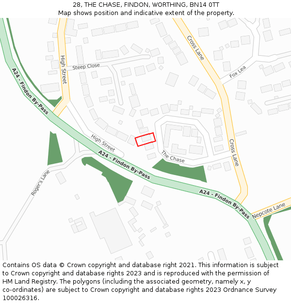 28, THE CHASE, FINDON, WORTHING, BN14 0TT: Location map and indicative extent of plot