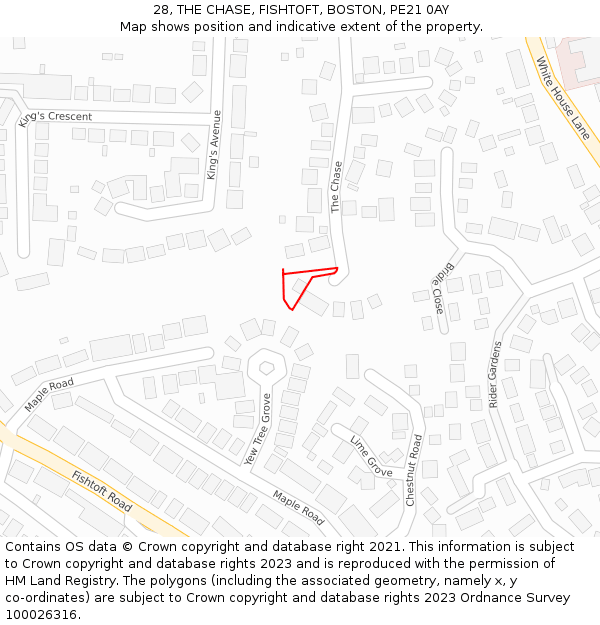 28, THE CHASE, FISHTOFT, BOSTON, PE21 0AY: Location map and indicative extent of plot