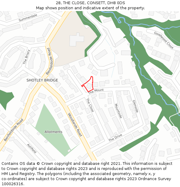 28, THE CLOSE, CONSETT, DH8 0DS: Location map and indicative extent of plot