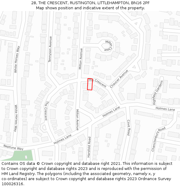 28, THE CRESCENT, RUSTINGTON, LITTLEHAMPTON, BN16 2PF: Location map and indicative extent of plot