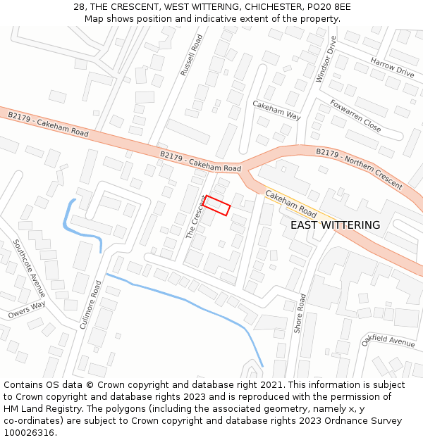 28, THE CRESCENT, WEST WITTERING, CHICHESTER, PO20 8EE: Location map and indicative extent of plot