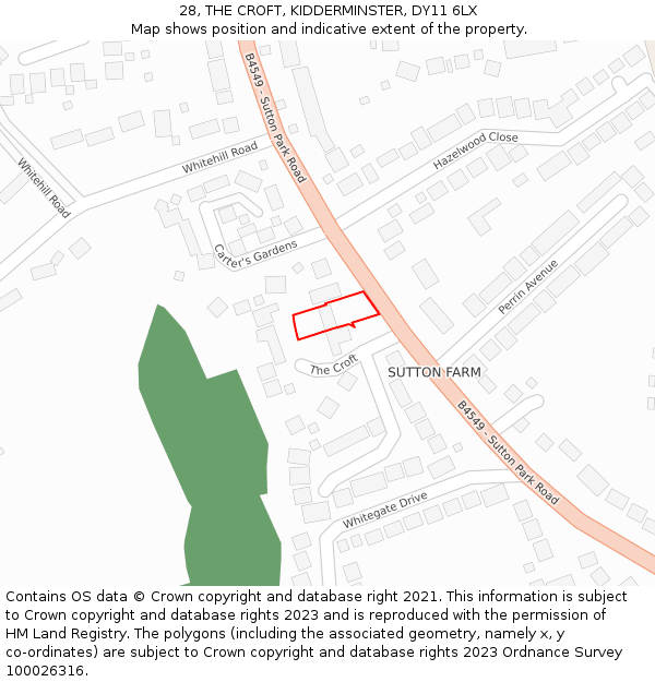 28, THE CROFT, KIDDERMINSTER, DY11 6LX: Location map and indicative extent of plot