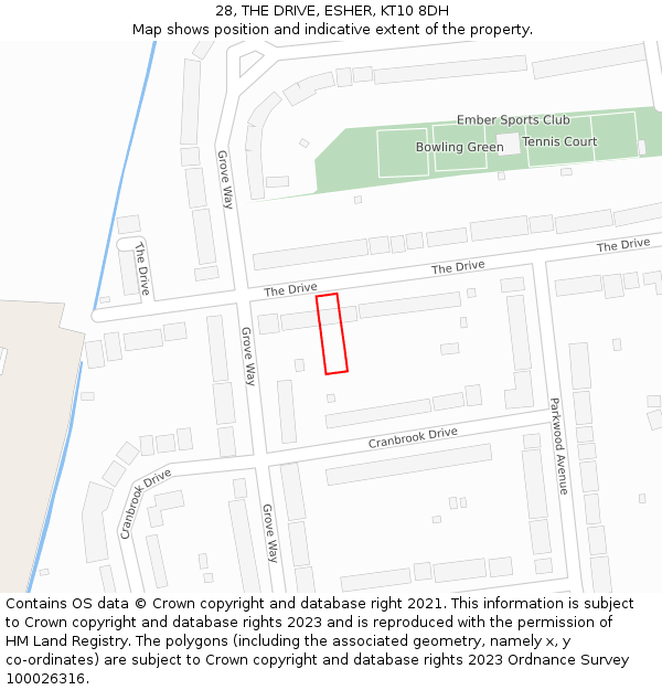 28, THE DRIVE, ESHER, KT10 8DH: Location map and indicative extent of plot