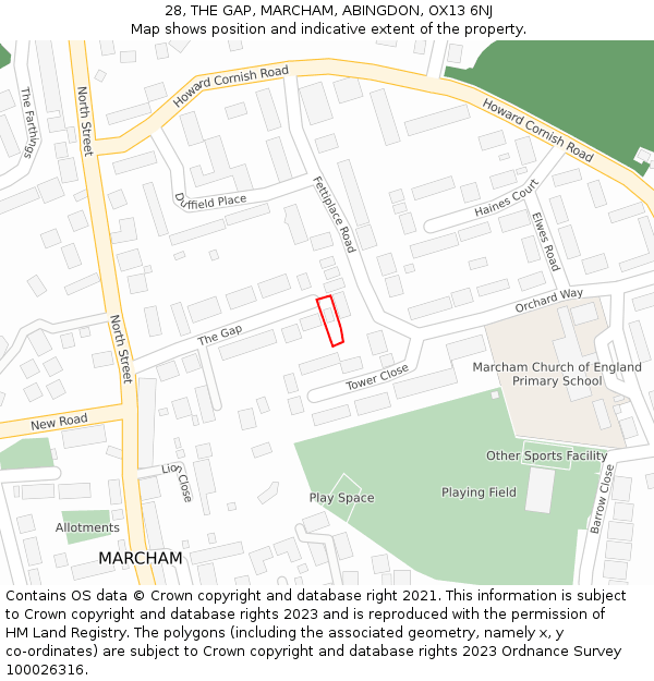 28, THE GAP, MARCHAM, ABINGDON, OX13 6NJ: Location map and indicative extent of plot