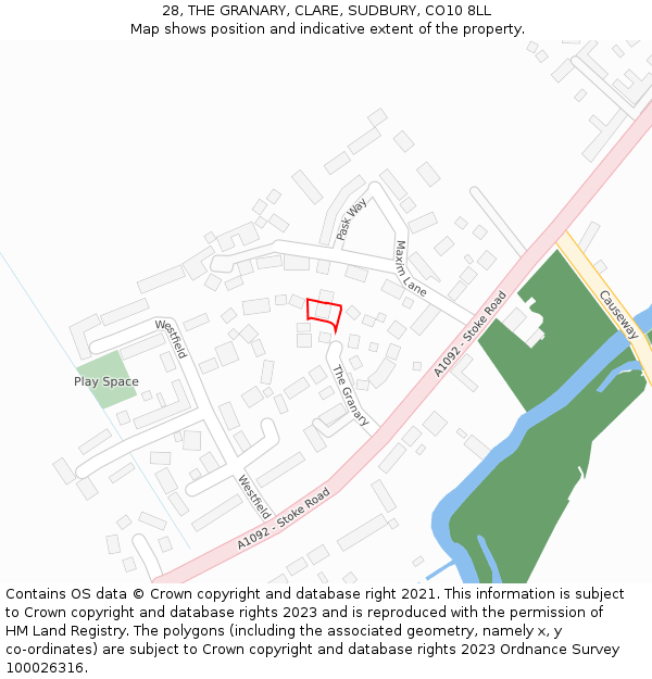 28, THE GRANARY, CLARE, SUDBURY, CO10 8LL: Location map and indicative extent of plot