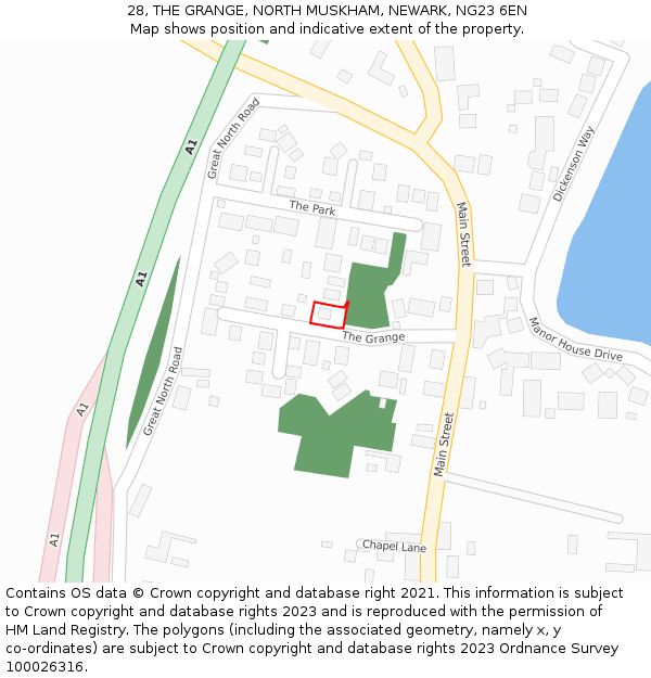 28, THE GRANGE, NORTH MUSKHAM, NEWARK, NG23 6EN: Location map and indicative extent of plot