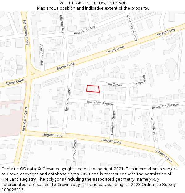 28, THE GREEN, LEEDS, LS17 6QL: Location map and indicative extent of plot