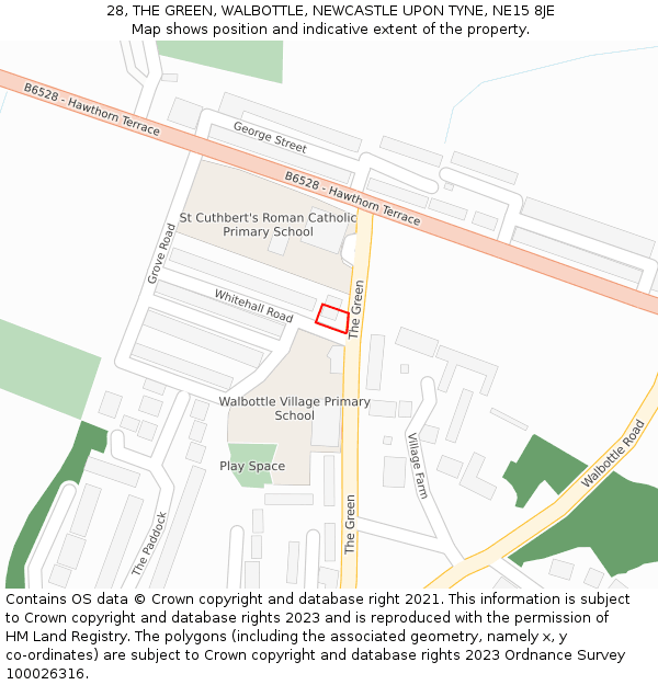 28, THE GREEN, WALBOTTLE, NEWCASTLE UPON TYNE, NE15 8JE: Location map and indicative extent of plot