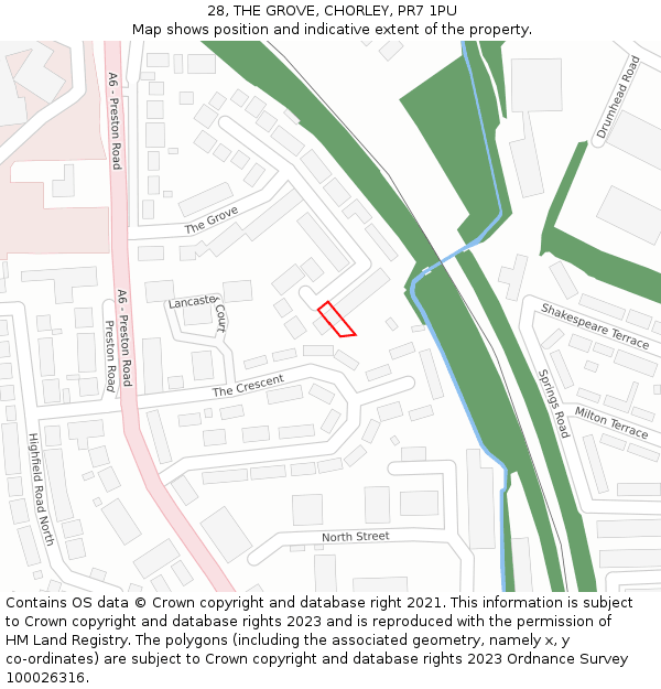28, THE GROVE, CHORLEY, PR7 1PU: Location map and indicative extent of plot