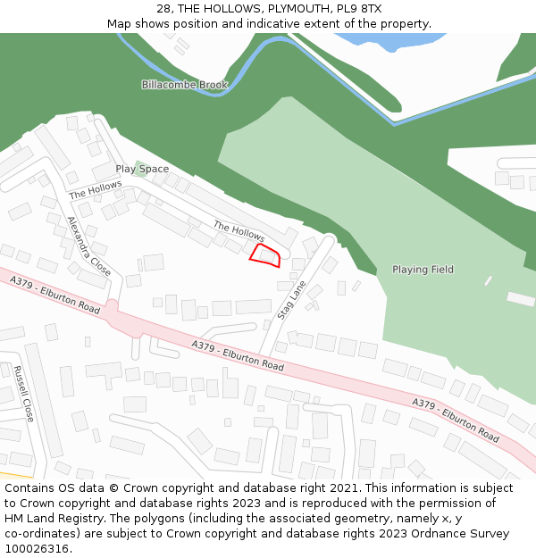 28, THE HOLLOWS, PLYMOUTH, PL9 8TX: Location map and indicative extent of plot