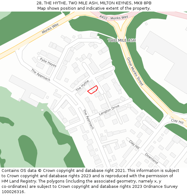 28, THE HYTHE, TWO MILE ASH, MILTON KEYNES, MK8 8PB: Location map and indicative extent of plot